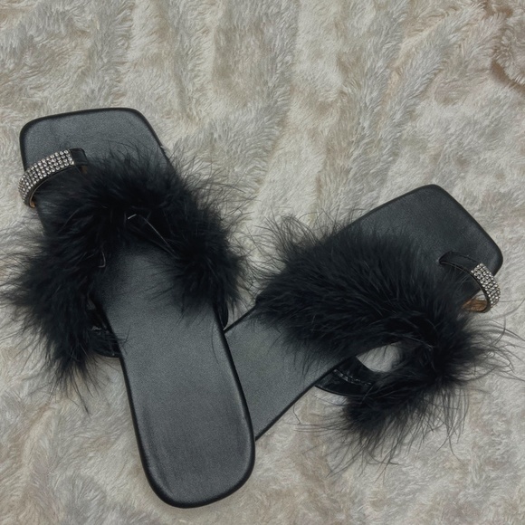 black fluffy rhinestone sandals - Picture 2 of 2